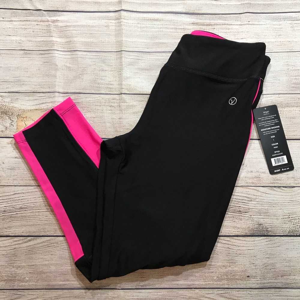 Yogo | pink and black mesh panel leggings sz large